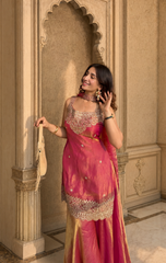 Party Wear Embroidered Kurta Sharara Set with Dupatta for Women