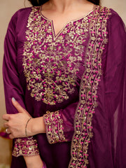 Amorina Women’s Embroidered Chanderi Silk Kurta Set with Organza Dupatta