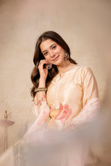 Women’s Cream Soft Assam Silk Floral Printed Kurta Pant Set with Teby Digital Print Dupatta