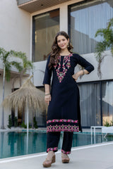 Women’s Yellow Embroidered D Chinon Kurti Pant Dupatta Set with Printed Tebby Silk Dupatta