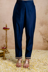 Women’s Petrol Embroidered Straight Kurta Pant Set with V-Neck & Digital Printed Tebby Dupatta