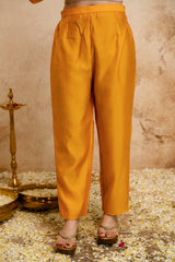 Women’s Yellow Chanderi Embroidered Flared Anarkali Kurta Pant Set with Dupatta