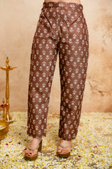 Printed Magic Cotton Straight Kurta Set for Women with Embroidered V-Neckline & Dupatta