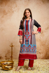 Women’s Multicolor Printed Rayon A-Line Kurta Set with Pant & Mul Cotton Dupatta