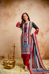 Women’s Multicolor Printed Rayon A-Line Kurta Set with Pant & Mul Cotton Dupatta