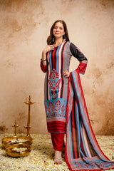 Women’s Multicolor Printed Rayon A-Line Kurta Set with Pant & Mul Cotton Dupatta