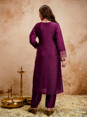 Amorina Women’s Embroidered Chanderi Silk Kurta Set with Organza Dupatta