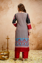 Women’s Multicolor Printed Rayon A-Line Kurta Set with Pant & Mul Cotton Dupatta