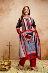 Women’s Multicolor Printed Rayon A-Line Kurta Set with Pant & Mul Cotton Dupatta