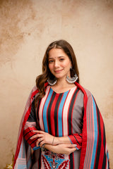 Women’s Multicolor Printed Rayon A-Line Kurta Set with Pant & Mul Cotton Dupatta