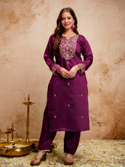 Amorina Women’s Embroidered Chanderi Silk Kurta Set with Organza Dupatta