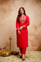 Amorina Women’s Embroidered Chanderi Silk Kurta Set with Organza Dupatta