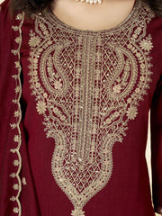 Women's Festive Embroidered Vichitra Suit Set with Dupatta