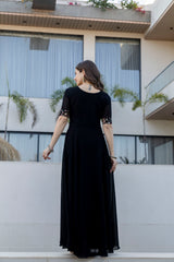 Black Embroidered Sequinned Anarkali Kurta with Dupatta for Women