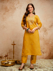 Amorina Women’s Embroidered Chanderi Silk Kurta Set with Organza Dupatta