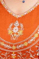 Women’s Traditional Embroidered Vichitra Silk Anarkali Kurta Set with Dupatta & Pant – Flared Festive Wear