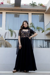 Black Embroidered Sequinned Anarkali Kurta with Dupatta for Women