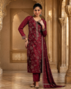 Elegant Maroon Embroidered Vichitra Silk Kurta Set with Dupatta