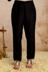 BLACK BEAUTY Women’s Embroidered Vichitra Kurta Pant Set with Dupatta