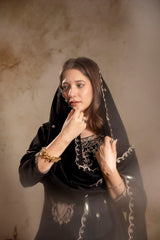 BLACK BEAUTY Women’s Embroidered Vichitra Kurta Pant Set with Dupatta