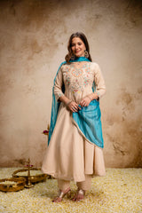 Women’s Chanderi Embroidered Kurta Pant Set with Chinon Dupatta