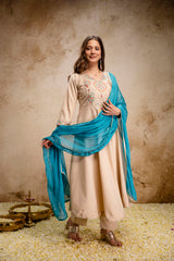 Women’s Chanderi Embroidered Kurta Pant Set with Chinon Dupatta