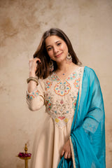 Women’s Chanderi Embroidered Kurta Pant Set with Chinon Dupatta