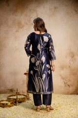 Women’s Black Soft Assam Silk Floral Digital Printed A-Line Kurta Pant Set with Dupatta