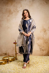 Women’s Black Soft Assam Silk Floral Digital Printed A-Line Kurta Pant Set with Dupatta