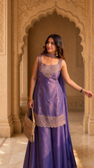 Party Wear Embroidered Kurta Sharara Set with Dupatta for Women