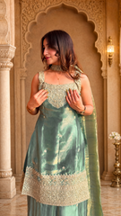 Party Wear Embroidered Kurta Sharara Set with Dupatta for Women