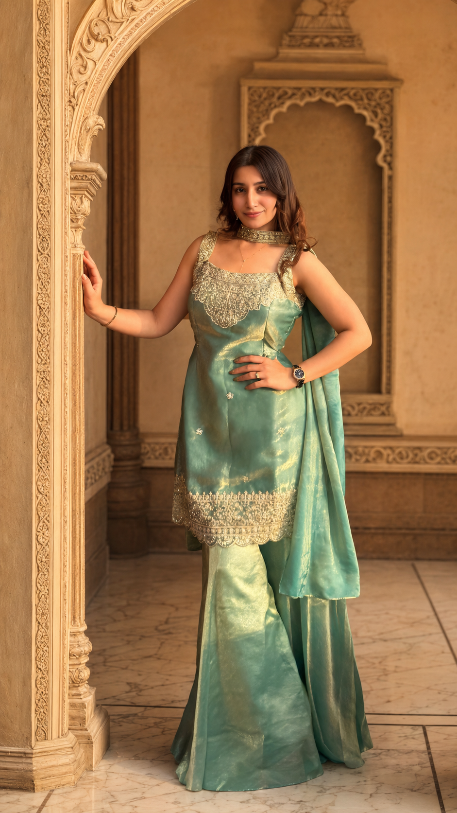 Party Wear Embroidered Kurta Sharara Set with Dupatta for Women
