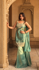 Party Wear Embroidered Kurta Sharara Set with Dupatta for Women