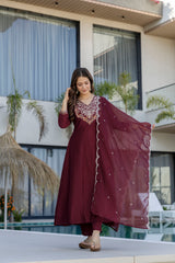 Maroon Embroidered Anarkali Suit with Designer Dupatta