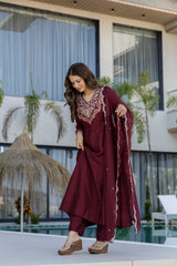 Maroon Embroidered Anarkali Suit with Designer Dupatta