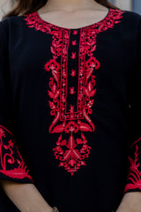 Black Embroidered Kurta Pant Set with Sheer Dupatta