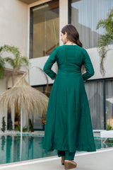 Bottle Green Embroidered Anarkali Suit with Designer Dupatta