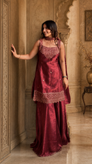 Party Wear Embroidered Kurta Sharara Set with Dupatta for Women