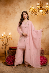 Devik Fashion Women's Embroidered Short Kurta Set with Palazzo Pant & Dupatta