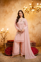 Devik Fashion Women's Embroidered Short Kurta Set with Palazzo Pant & Dupatta