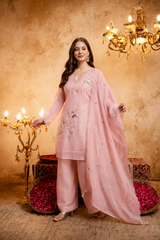 Devik Fashion Women's Embroidered Short Kurta Set with Palazzo Pant & Dupatta