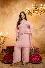 Devik Fashion Women's Embroidered Short Kurta Set with Palazzo Pant & Dupatta