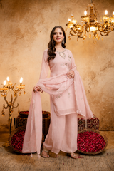 Devik Fashion Women's Embroidered Short Kurta Set with Palazzo Pant & Dupatta
