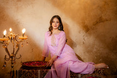 Women's Embroidered Crunchy Kurta Palazzo Set with Dupatta | 3/4 Sleeve Ethnic Party Wear Set