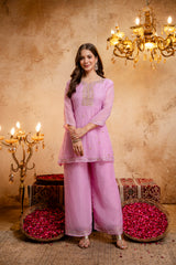 Women's Embroidered Crunchy Kurta Palazzo Set with Dupatta | 3/4 Sleeve Ethnic Party Wear Set
