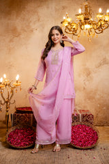 Women's Embroidered Crunchy Kurta Palazzo Set with Dupatta | 3/4 Sleeve Ethnic Party Wear Set