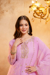 Women's Embroidered Crunchy Kurta Palazzo Set with Dupatta | 3/4 Sleeve Ethnic Party Wear Set