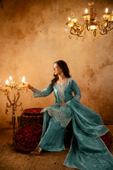 Women’s Embroidered Straight Kurta with Ghaghra Palazzo & Dupatta Set