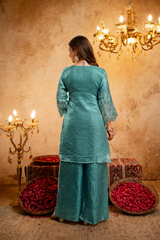 Women’s Embroidered Straight Kurta with Ghaghra Palazzo & Dupatta Set