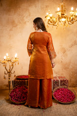 Women’s Embroidered Straight Kurta with Ghaghra Palazzo & Dupatta Set